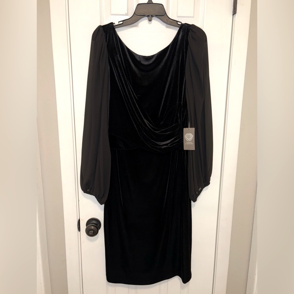 NWT - Vince Camuto Black Velvet With Sheer Balloon Sleeves